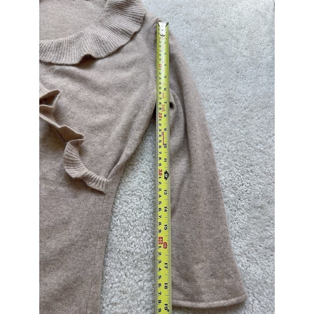 Jones New York 100% Cashmere V-Neck Ruffle 7/8 Sleeve Sweater M Sand/ Nude - Picture 6 of 7